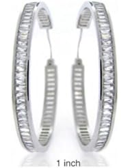 Bling Jewelry Sterling Silver CZ Baguette Channel Set Hoop Earrings