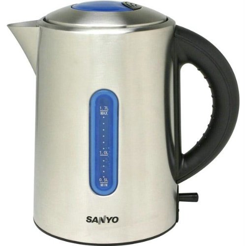 New Sanyo 1500 Watt 7 Cup Stainless Steel Electric Kettle Blue Led Interior Light Stainless Steel New Sanyo 1500 Watt 7 Cup Stainless Steel Electric Kettle Blue Led Interior Light Stainless Steel