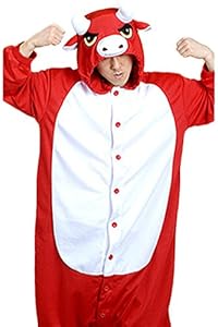 WOTOGOLD Animal Cosplay Costume Bull Unisex Adult Pajamas Red