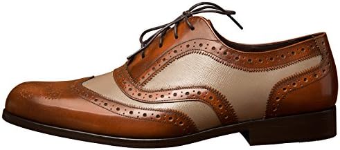 iTailor Men's Handmade Shoes: Dual Tone Burnished Brown Wingtip Brogue with Textured LeatherUS 14