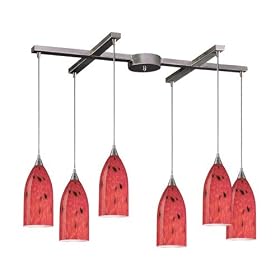 Verona - 6 Light Kitchen Island Pendant Track Lighting Fixture - Brushed Nickel - Red...