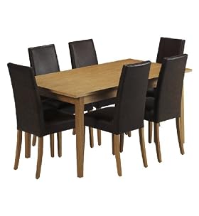 Detroit Dining Table & 6 Alton AntiquedLeather Chairs Set