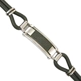 Stainless Steel and Black Rubber Carbon Fiber ID Bracelet in a Gift Box by Bucasi