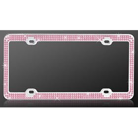 Buy Chrome Metal Car License Plate Frame with Triple Row Pink Crystals now!