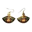 Colorful Cloisonne Asian Fan Dangle Earrings