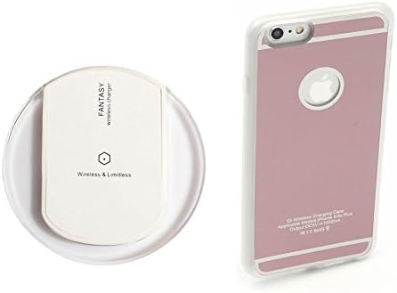 Wireless charger kit including iphone 6 Plus / 6s plus case receiver (5.5") Rose and Qi wireless charging pad White for all Qi-Enabled Devices (iPhone 6 Plus/6s Plus Rose Case+White Charger)
