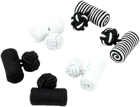 Cufflinksman® 3 Pair Black and White Log Silk Knot Cufflink Gift Set in Presentation Box