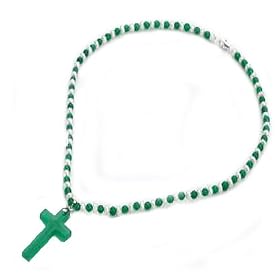 925 Sterling Silver Green Jade & White Pearl Cross Necklace