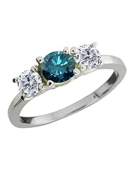 1.05 Ct Round Blue Diamond I/J Diamond 14K White Gold Ring