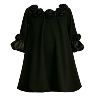 Bonnie Jean Toddler Girls 2T-4T BLACK KNIT SATIN ROSETTE NECKLINE BUBBLE SKIRT Special Occasion Wedding Flower Girl Pageant Party Dress