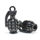 Pair of Black Motorcycle Tire Wheel Valve Stem Caps Grenade Fits Metric Cruisers,... by KapscoMoto