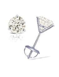 IGI Certified 1.25 Carat (ctw) Round Diamond 3-Prong Stud Earrings in 14k White Gold with screw backs (J-K, I2-I3)