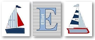 Nautical Art Prints // Nautical Nursery Wall Art // Custom Name Art for Nursery // Nautical Decor // Sailor Art // Three 8x10 PRINTS ONLY