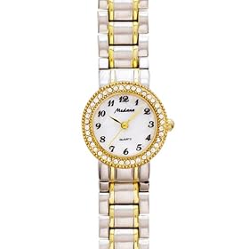 Medana Women's Prestige Two Tone Bracelet Watch with Stone Bezel