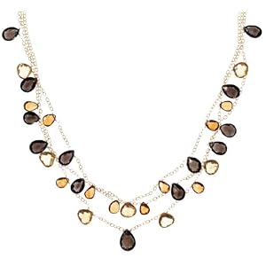 Gold-Filled Citrine with Pear-Shaped Smoky Quartz Briolette Necklace, 17 by