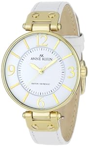 Anne Klein Women's 109168WTWT Gold-Tone and White Leather Strap Watch