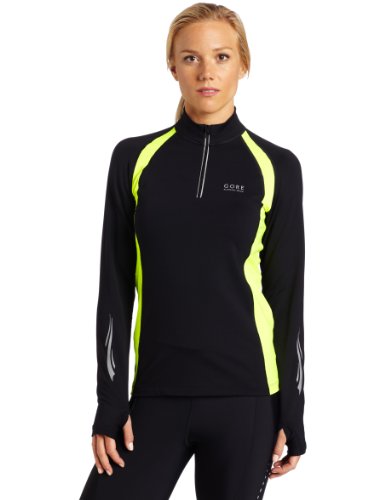Gore Running Wear Womens Mythos Long Neon Lady Shirt, Black/Neon Yellow, Large