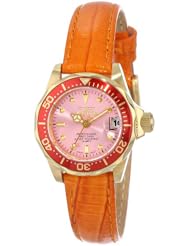 Invicta Womens 14103 Pro Diver Pink Dial Orange Leather Watch