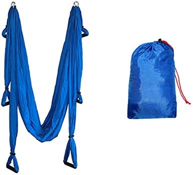 Yoga Swing Deluxe Portable Durable Foldable Ripstop Nylon Taffeta Flying Antigravity Aerial Pilates Yoga Hammock Trapeze/Swing/Sling/Inversion Tool 441Ibs Capacity w/ Independent Carabiners&amp;Pouch Blue