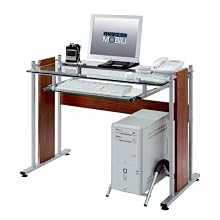 Techni Mobili Tempered Glass & MDF Computer Desk, Mahogany, 40-Inch W by 22-inch D by 32-Inch H