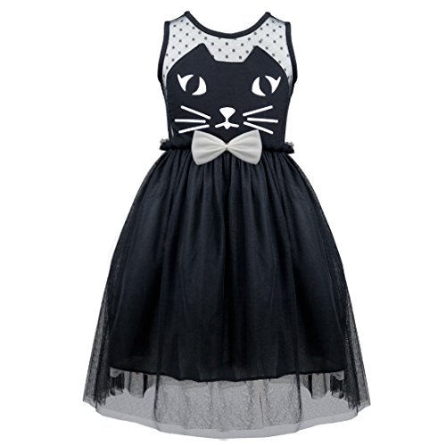 TIAOBU Girls Kids Princess Wedding Pageant Mesh Cat Bowknot Holiday Party Dress