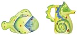 Ceramic Pottery Marine Life Fish Sugar 6 1/2"L and Seahorse Creamer 5 3/4"H Set