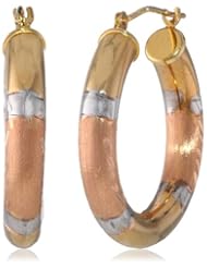 Duragold 14k Tri-Color Diamond-Cut Hoop Earrings, (0.9" Diameter)