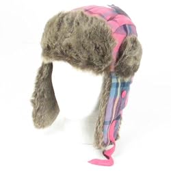 New Plaid Faux Fur Pilot Trapper Trooper Hat Hot Pink M L