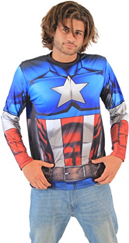 Marvel Captain America Sublimated Adult LONG SLEEVE Costume T-Shirt