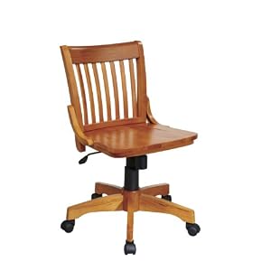 Deluxe Armless Wood Bankers Desk Chair with Wood Seat