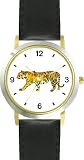 Tiger Cat - WATCHBUDDY&reg; DELUXE TWO-TONE THEME WATCH - Arabic Numbers - Black Leather Strap-Women's Size-Small