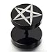 Black Stainless Steel Mens Pentagram Stud Earrings, Cheater Fake Ear Plugs Gauges Illusion Tunnel 2 Pcs