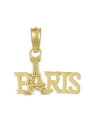 14k Gold Necklace Charm Pendant, Paris With Eiffel Tower As A,