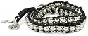Ettika Silver Colored Barrel Beads Black Leather Wrap Bracelet with Charms