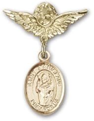 Gold Filled Baby Badge with St. Stanislaus Charm and Angel with Wings Badge Pin