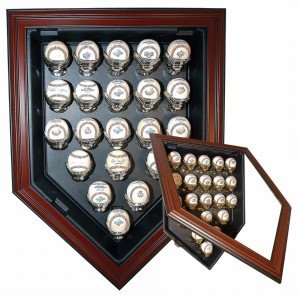 Baseball Home Plate Display, 21 Balls, Mahogany