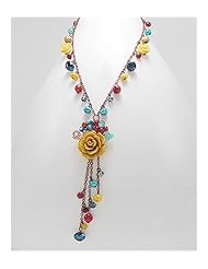 Yellow Rose Resin Necklace In Copper