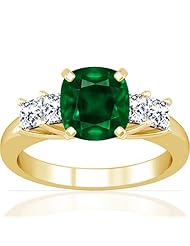 18K Yellow Gold Cushion Cut Emerald Ring With Sidestones (GIA Certificate)