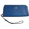 COACH Madison Leather Double Zip Accordion Wallet in Silver / Peacock Blue 52103