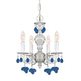 Sutton 4 Ligth Wrought Iron Chandelier Draped with Crystal Drops Color Accents: Blue