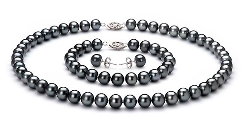 Black 7-8mm AA Freshwater Pearl Set 16 inch Choker Length