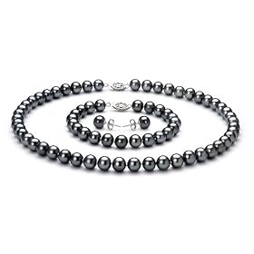 Black 7-8mm AA Freshwater Pearl Set 18 inch Princess Length by Black Pearl Jewelry