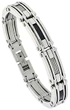 8 1/2 in. Gent's Surgical Steel Cable & Black Carbon Fiber Bracelet, 1/2 in. (12 mm) wide