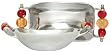 Aluminum Rectangle Bowl with Ruby Red and Gold Glass Bead Handles 7 1/4" x 4 1/2" x 2"