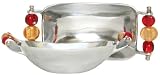 Aluminum Rectangle Bowl with Ruby Red and Gold Glass Bead Handles 7 1/4" x 4 1/2" x 2"