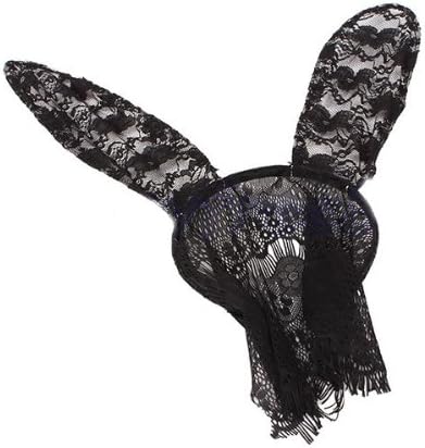 ETSYG Women Sexy Cute Rabbit Ears Lace Mask Black Wedding Masquerade Party Dress
