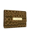 Roccobarocco Brown Signature Plate Leather and Canvas Flap Wallet