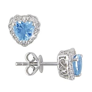 10k White Gold 1 10 Carat Diamond and 1 Carat Blue Topaz Earrings by 