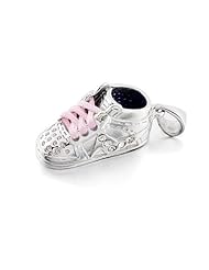 Valentines Day Gifts Bling Jewelry Silver CZ Baby Shoe Charm Pink Shoe Lace
