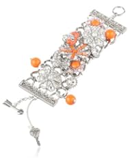 Betsey Johnson "Iconic Coral" Glam Flower and Gem Wide Toggle Bracelet
